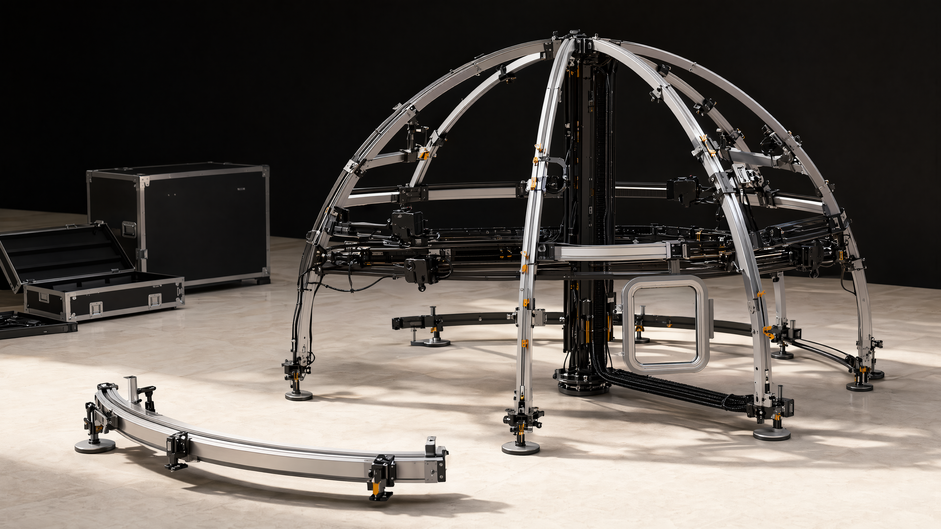 A camera array succeeds when the frame disappears from the crew's problems. Representative StelMount structure
