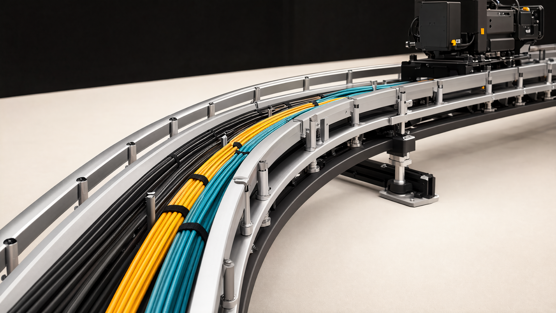 Representative integrated cable spine in a curved camera-array frame