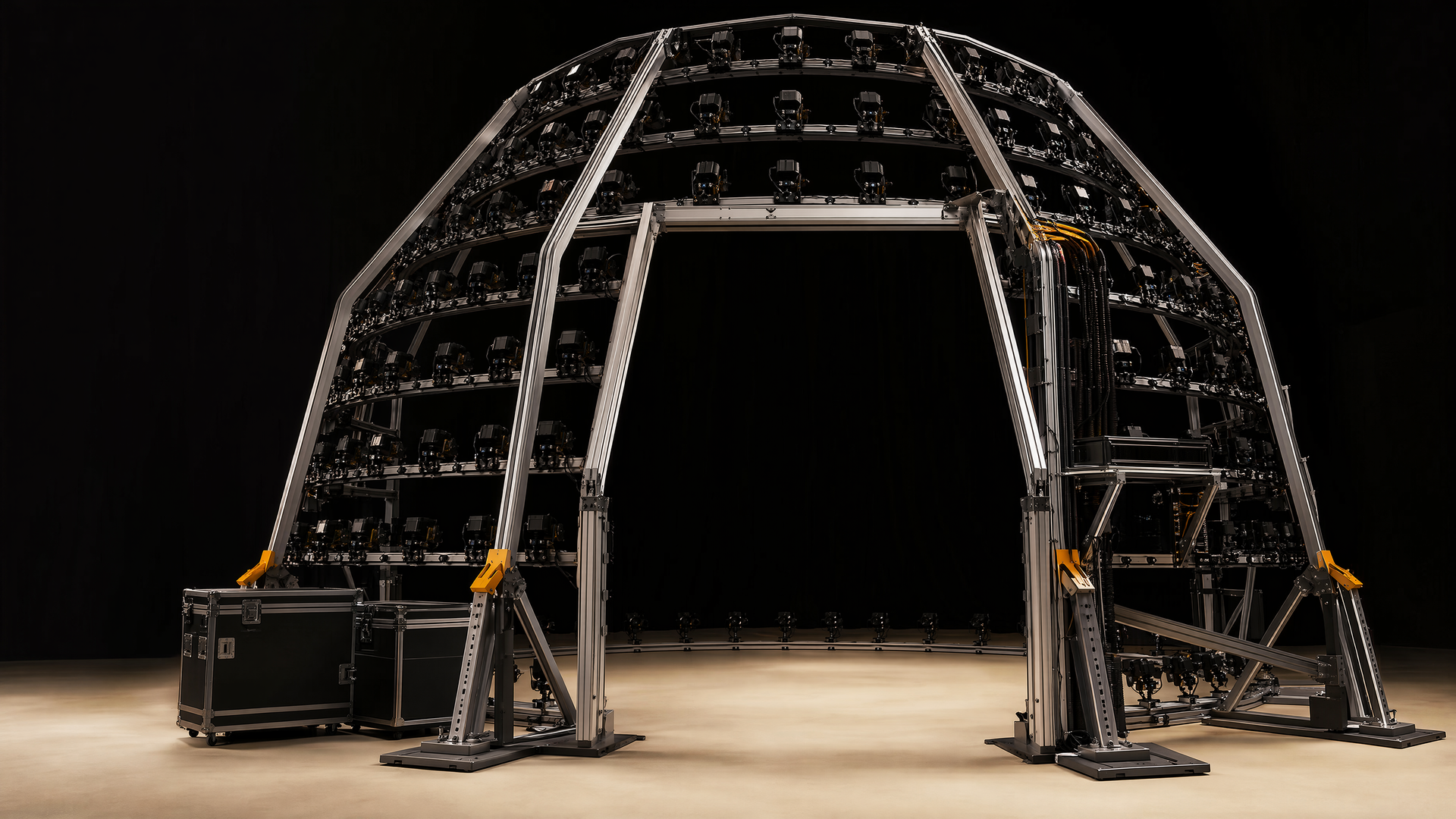 Modular camera array structures for 3D, volumetric and high-speed capture. Representative StelMount structure