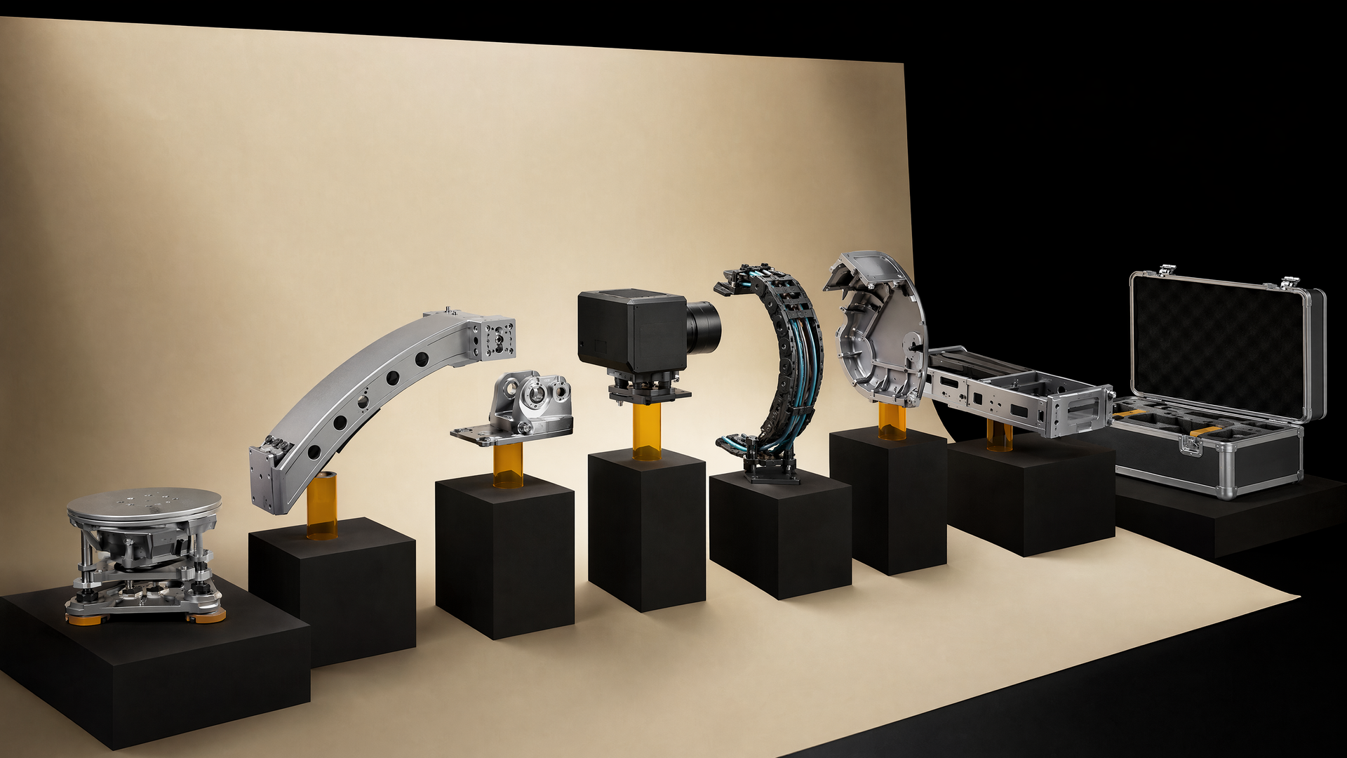 Representative exploded arrangement of eight camera-array engineering modules