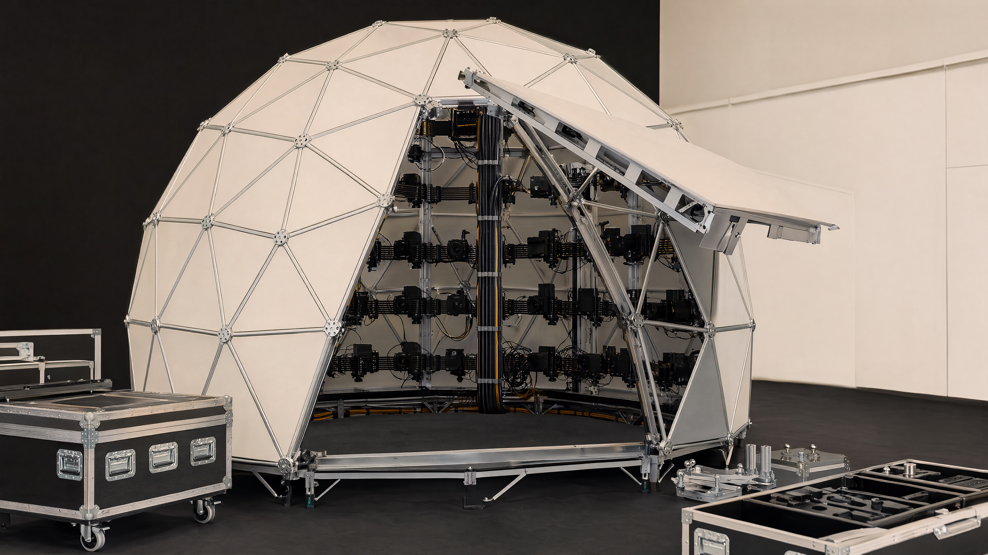Representative open service bay in a complete camera-array dome