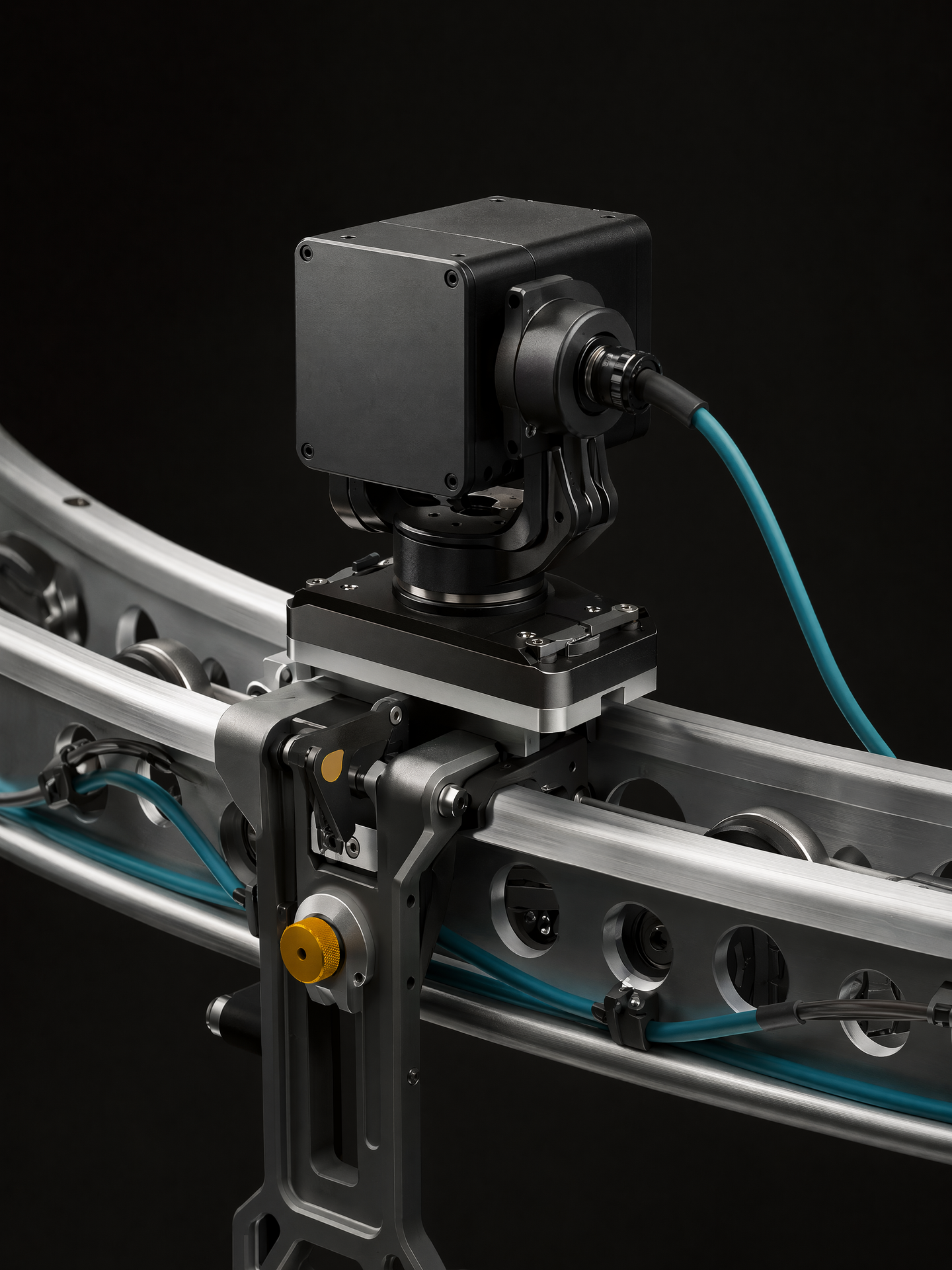 Representative adjustable anonymous camera node on a curved rail